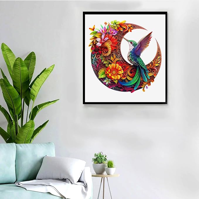 Unique Wooden Puzzles for Adults, Hummingbird Puzzle 100 Pieces 6.9" x 6.8", Animal Shaped Wood Puzzles Adult, Wooden Jigsaw Puzzles for Adults, Family Games for Kids and Adults