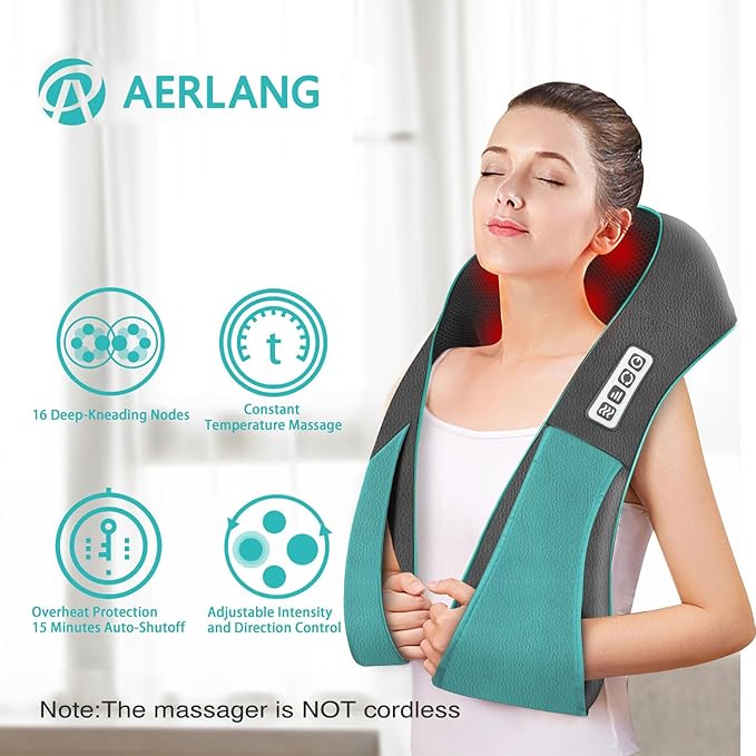 AERLANG Fathers Day Dad Gifts Neck Massger,Shiatsu Neck and Back Massager with Heating Neck and Shoulder Massager Deep Kneading Pillow for Massage Home Office Car Use Gifts for Women Men Dad Mom