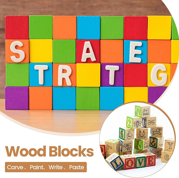 Barydat 1000 Pcs 0.5 in Wooden Cubes, Unfinished Wooden Blocks for Crafting Natural Craft Wood Square Blank Cube for DIY Project Baby Showers