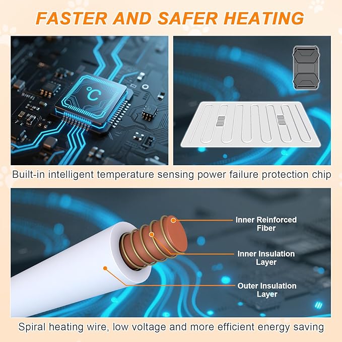 Cat Heating Pad, 16 in Round Heated Bed Smart Thermostatic Switch, Add Wire Rope Cat Carpet Puppy Whelping Supplies, Comes with a Plush Cloth Cover - Apricot