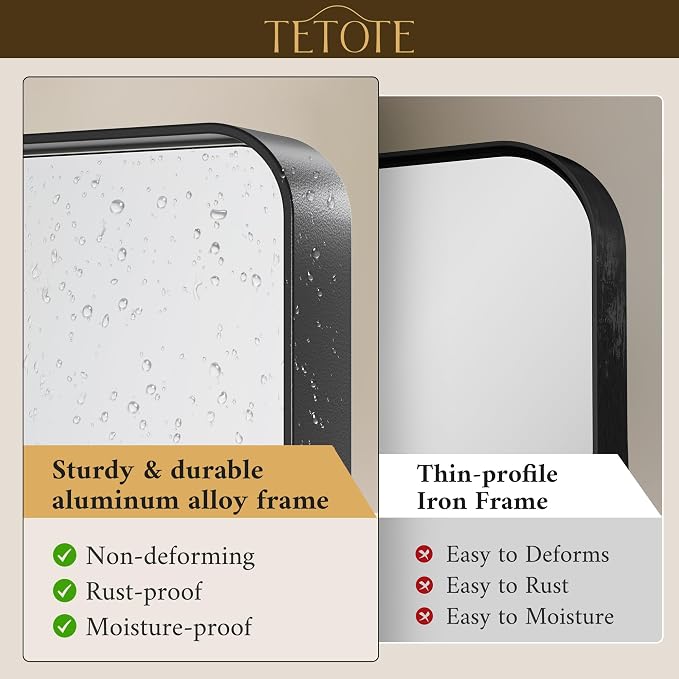 TETOTE 16 x 24 Inch Black Frame Mirror, Bathroom Vanity Mirror