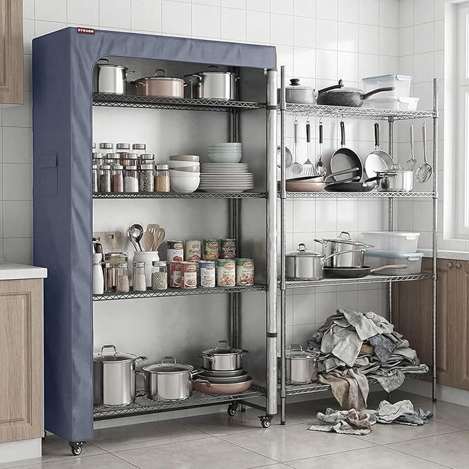 Shelf Cover for Wire Shelving Unit, Fits 36" W x 14" D x 54" H, 600D Waterproof Rack Cover with Side Storage Bag, Dustproof Shelving Cover for Kitchen & Laundry Room (No Shelves Included)