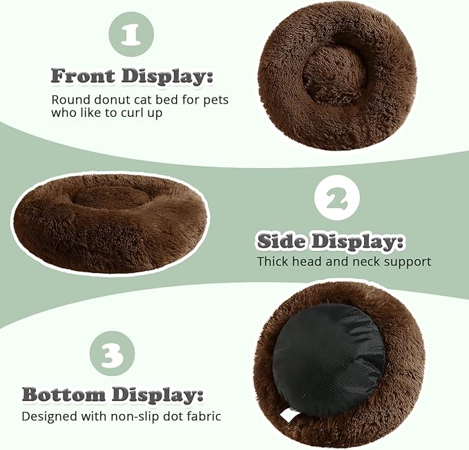JOLLYVOGUE Dog & Cat Bed, Calming Anti-Anxiety Pet Bed for Small Dogs, Fluffy Donut Cushion for Small and Medium Pets (20")