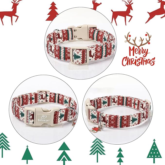 Christmas Dog Collar for Puppy Small Dogs - Cute Fair Isle Style Christmas Collars for Dogs, Soft Adjustable Winter Holiday Dog Collars with Quick Release Buckle XS