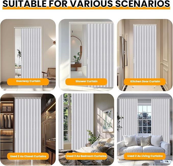 AJAZZ 100% Blackout Accordion Doors Interior Magnetic Door Curtain Closet Door