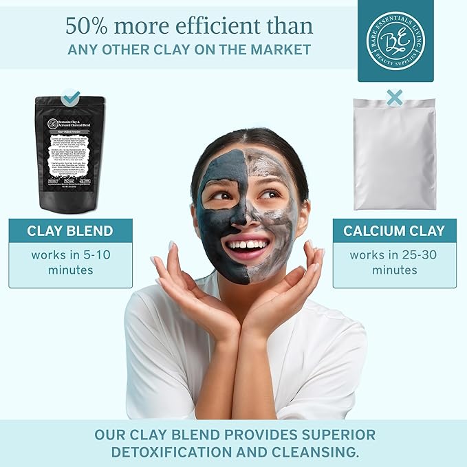 Bare Essentials Living - Bentonite Clay Powder and Activated Charcoal Powder Blend (8oz) Great for Charcoal Face Mask, Facial, Hair Mud Mask, DIY Bentonite Clay Toothpaste, & Charcoal for Soap Making