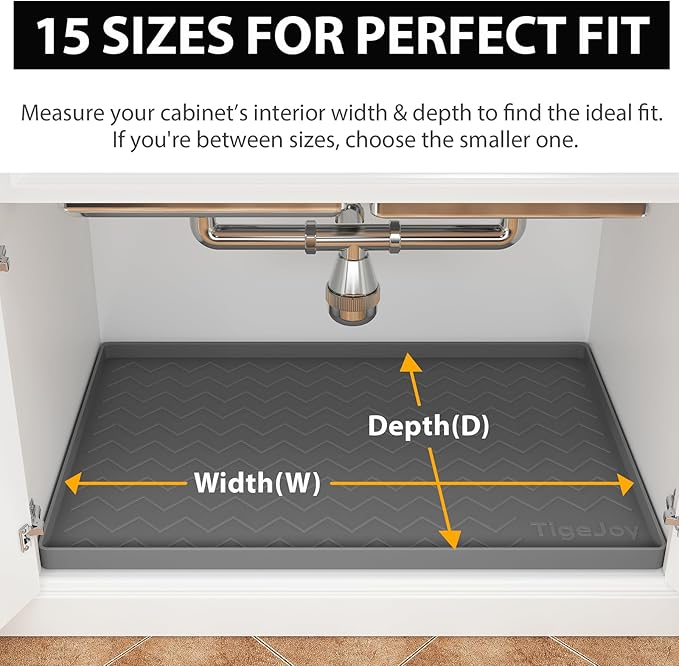 TigeJoy 19" x 19" Under Sink Mats for Kitchen Waterproof, Leak-Proof Silicone Mat Sink Protector and Cabinet Liner, Kitchen Essentials Organizer and Storage, Boot or Shoe Tray, Pet Feeding Mat