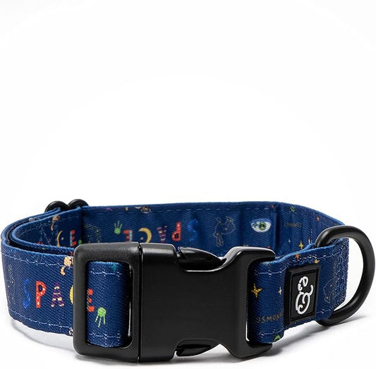 Lucy & Co. Space Doodle Adjustable Dog Collar- Cute Designer Pet Collar for Small, Medium, Large Dogs- Buckle Closure Dog Accessories, Small, Navy Outerspace Icons