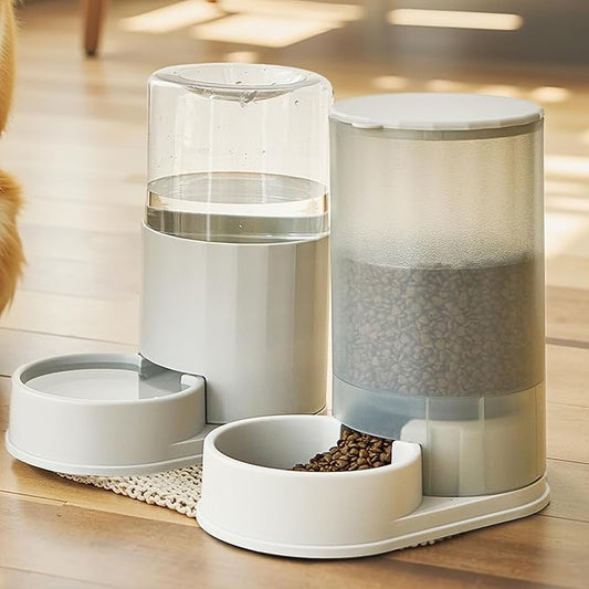 Gravity 3.8L Automatic Pet Waterer and Feeder Bundle Set for Dogs and Cats, Gray