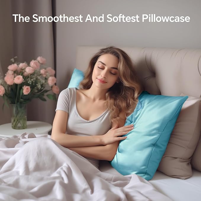 INFIIXSO Mulberry Silk Pillowcase for Hair and Skin, Silk Pillow Cases Queen Size Set of 2 with Hidden Zipper 20"x30", Ultra Smooth and Soft Cooling Pillow Cases for Hot Sleepers(ICY Morn, 2 Pack)