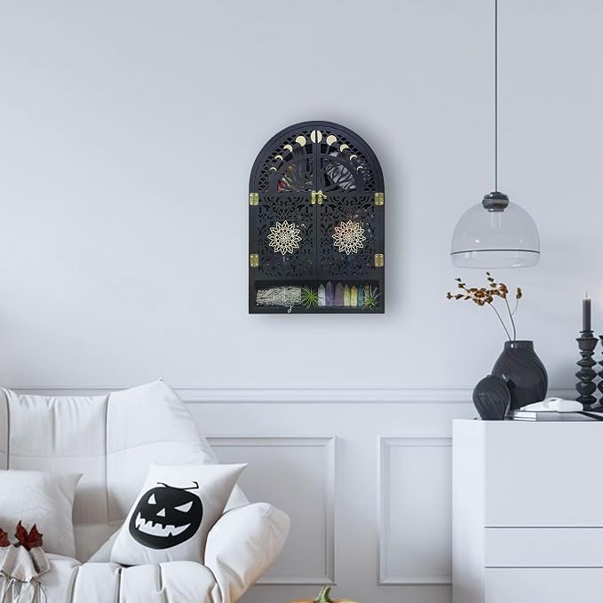 Large Crystal Display Shelf for Wall, Crescent Moon Phase Shelf Wall Decor