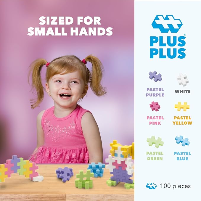 PLUS PLUS Big 100 Piece Pastel - Large Building Blocks for Toddlers | Quiet Stem Toys for Toddlers, Prek Classroom Essentials, Waffle Blocks Jumbo, Stem Bins for Classroom, Sensory Bins