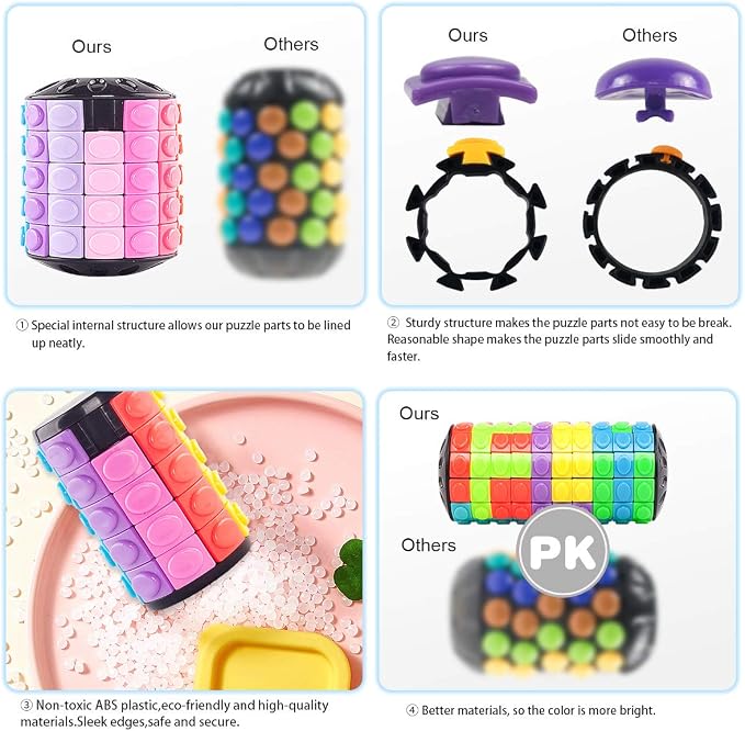 R.Y.TOYS Rotate and Slide Puzzle-Design Patent,Fidget Toys(Restore Order/Create Patterns) 12 Colors,3 Layers-Open Cover for Quick Play,Brain Teaser,Sensory Toys,Birthday Gifts,Easter Basket Stuffers
