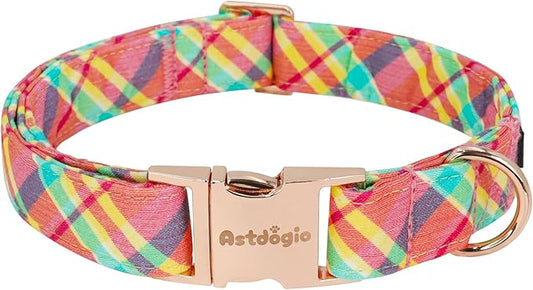 Cotton Dog Collar, Soft Adjustable Dog Collars for Large Dogs, Multi-Color Plaid Dog Collar for Small Medium Large Dogs, Cute Dog Collars Perfect for Girl or Boy Dog Collars-L