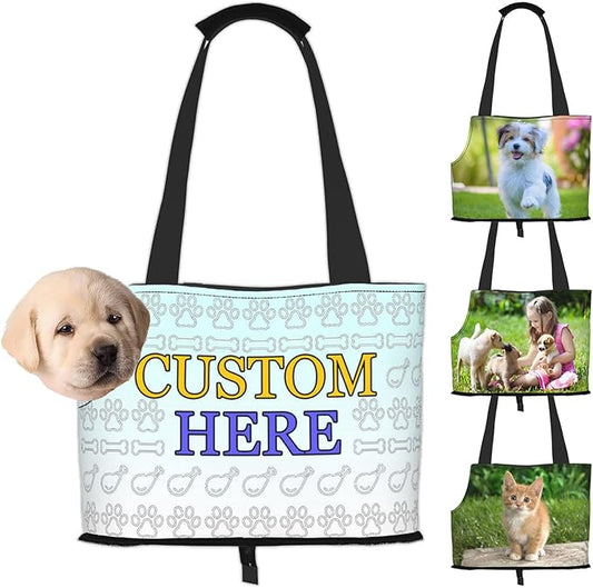 Custom Dog Carrier Purses Personalized Crossbody Puppy Carrying Bag Add Your Pet Photo Name Text Soft-Sided Sling Cat Pouch for Outdoor Hiking Traveling Subway Shopping (Custom)