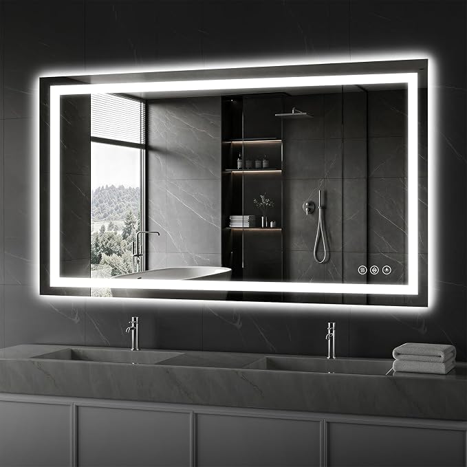 Koonmi 48"x32" LED Mirror for Bathroom, 90CRI Anti-Fog Vanity Mirror