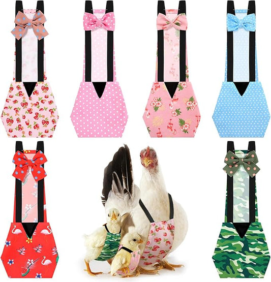 6 Pcs Chicken Diapers for Hens Rooster Ducks Reusable Washable Duck Diapers with Bow Tie for Ducklings Hens Goose Poultry Adjustable Clothes for Hen Rooster Chicken(Cute,S)