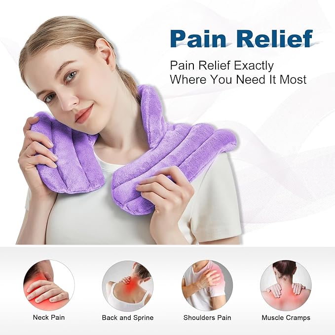 Neck Heating Pad Microwavable for Shoulders, Warmer Wrap Microwave Heating Pad for Neck and Shoulders for Pain Relief (Purple)