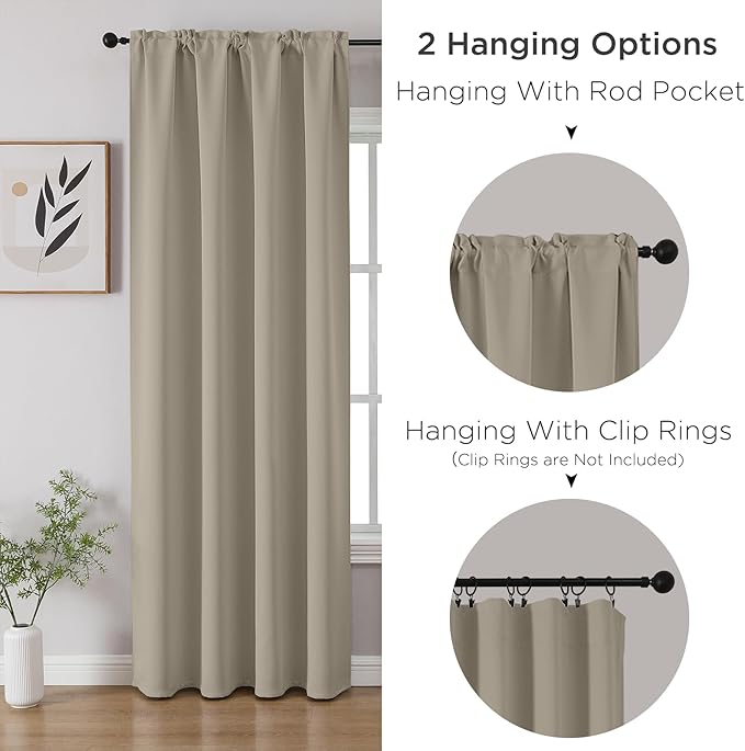 CUCRAF Light Beige Blackout Curtains 96 inch Length 2 Panels Set, Rod Pocket Room Darkening Drapes for Bedroom Living Room, Insulated Thermal Light Blocking Window Curtain (W52 x L96 Inch)