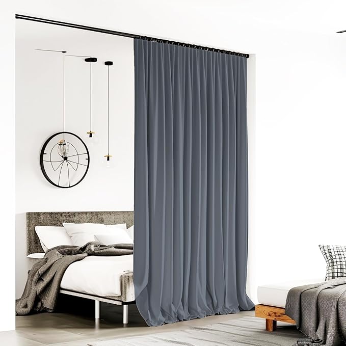Room Divider Curtains for Ceiling Track Rod, 8.3 ft Wide x 9 ft Tall, Dark Grey