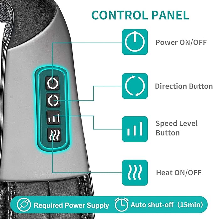 Nekteck Shiatsu Neck Massager for Pain Relief Deep Tissue with Heat, 3D Kneading Massage Pillow Back Shoulder Massagerfor Body Muscle, Plug-in Use for Home Office Car, Gifts for Mom Dad Him Her