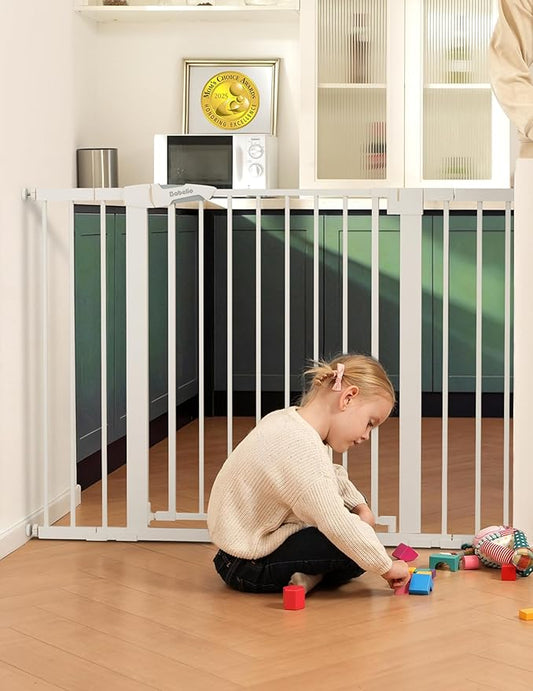 Babelio Baby Gate for Doorways and Stairs, 36“ Tall Pet Gate, PressGuard P7 with Auto Close Design, 29"-43" Wide Easy Install Pressure Mounted, Safety Gate Door for Child and Pet, White