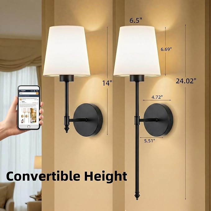 IRONPAX Wall Sconces Battery Operated Set of 2, Wireless Rechargeable Wall