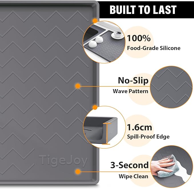 TigeJoy 31" x 22" Under Sink Mats for Kitchen Waterproof, Leak-Proof Silicone Mat Sink Protector and Cabinet Liner, Kitchen Essentials Organizer and Storage, Boot or Shoe Tray, Pet Feeding Mat