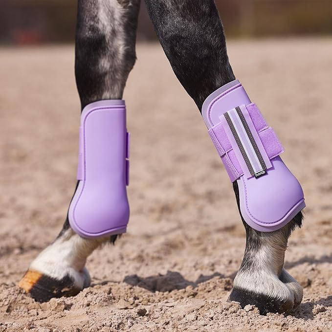 HORZE Adepto Open Front Tendon Boots | Durable Shell with Neoprene Lining - Languid Lavender Purple - Cob