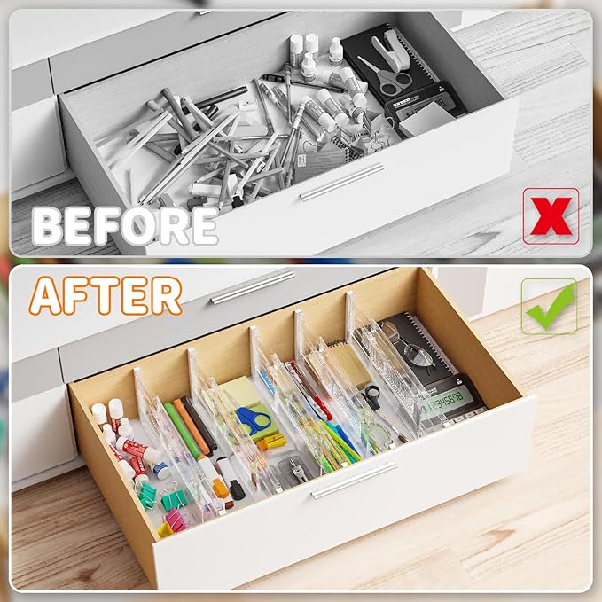 Yieach 8 Pack 6 Inch Tall Acrylic Drawer Divider for Clothes-Expandable from 12.3-18''-Adjustable Dresser Deep Drawer Dividers for Baby Clothing,Underwear,Clear in Drawer Separators for Kitchen,Office