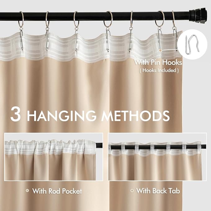 MIULEE Beige Back Tab Blackout Curtains 54 Inches Long 2 Panels Set