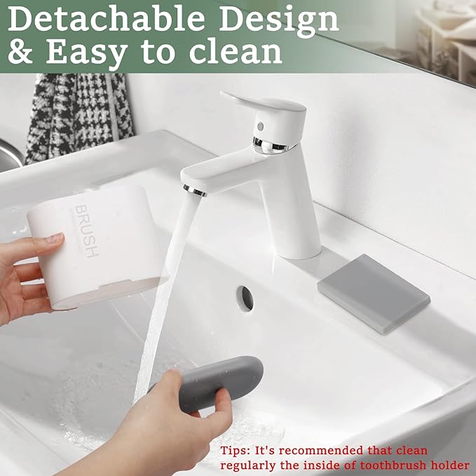 Chintu Toothbrush and Toothpaste Holder with Divider for Bathroom Countertop Organizer, Detachable for Easy Clean,Electric Toothbrush Holders Storage Caddy for Family (White/Gray)