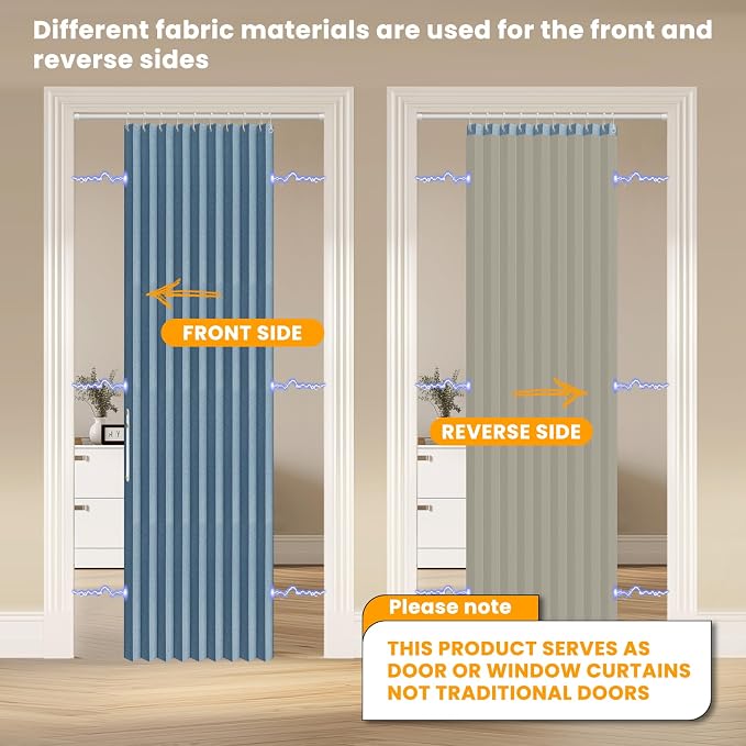 AJAZZ 100% Blackout Magnetic Door Curtain Pleated Door Curtain Accordion Doors