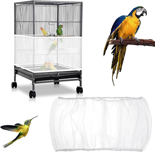 Adjustable Bird Cage Cover, 41-67‘’Bird Cage Seed Catcher Guard White Soft Airy Nylon Mesh Net Birdcage Cover Skirt Netting Seed Catcher Birdcage Accessories for Parrot Enclosures Cages
