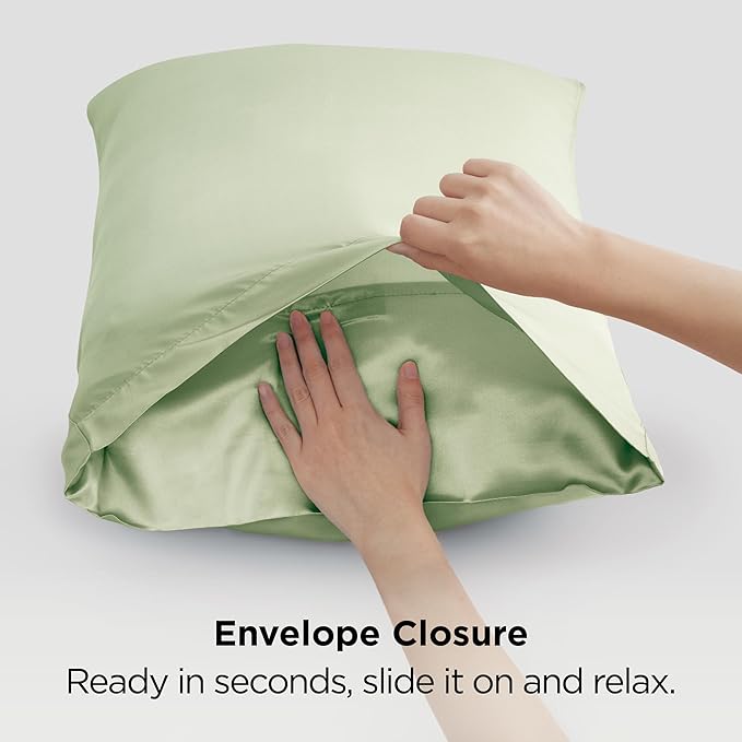 Bedsure Satin Pillowcase 2 Pack Similar to Silk Pillow Cases Standard Size, Pillow Case for Sleeping Women with Envelope Closure, Gifts for Women Men, Sage Green, 20x26 Inches, 2pcs