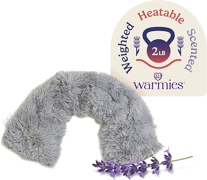 warmies Microwavable Neck & Shoulder Wrap - Heating & Cooling Plush Pad for Calming Relaxation - Weighted & Heated Neck Warmer with Scented Lavender - Microwave Heat Pad for Aches & Pain - Curly Gray