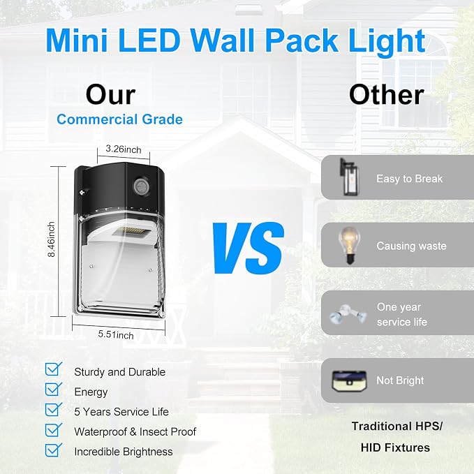 30W LED Wall Pack Light, Dusk to Dawn Outdoor Lighting Sensor, LED Outdoor Wall