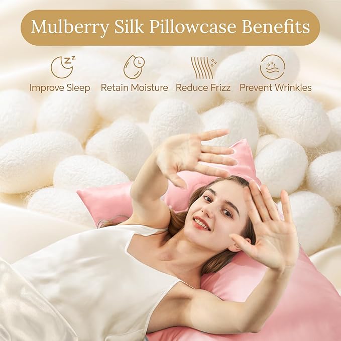 INFIIXSO Mulberry Silk Pillowcase for Hair and Skin, Silk Pillow Cases Queen Size Set of 2 with Hidden Zipper 20"x30", Ultra Smooth and Soft Cooling Pillow Cases for Hot Sleepers(Blush Pink, 2 Pack)