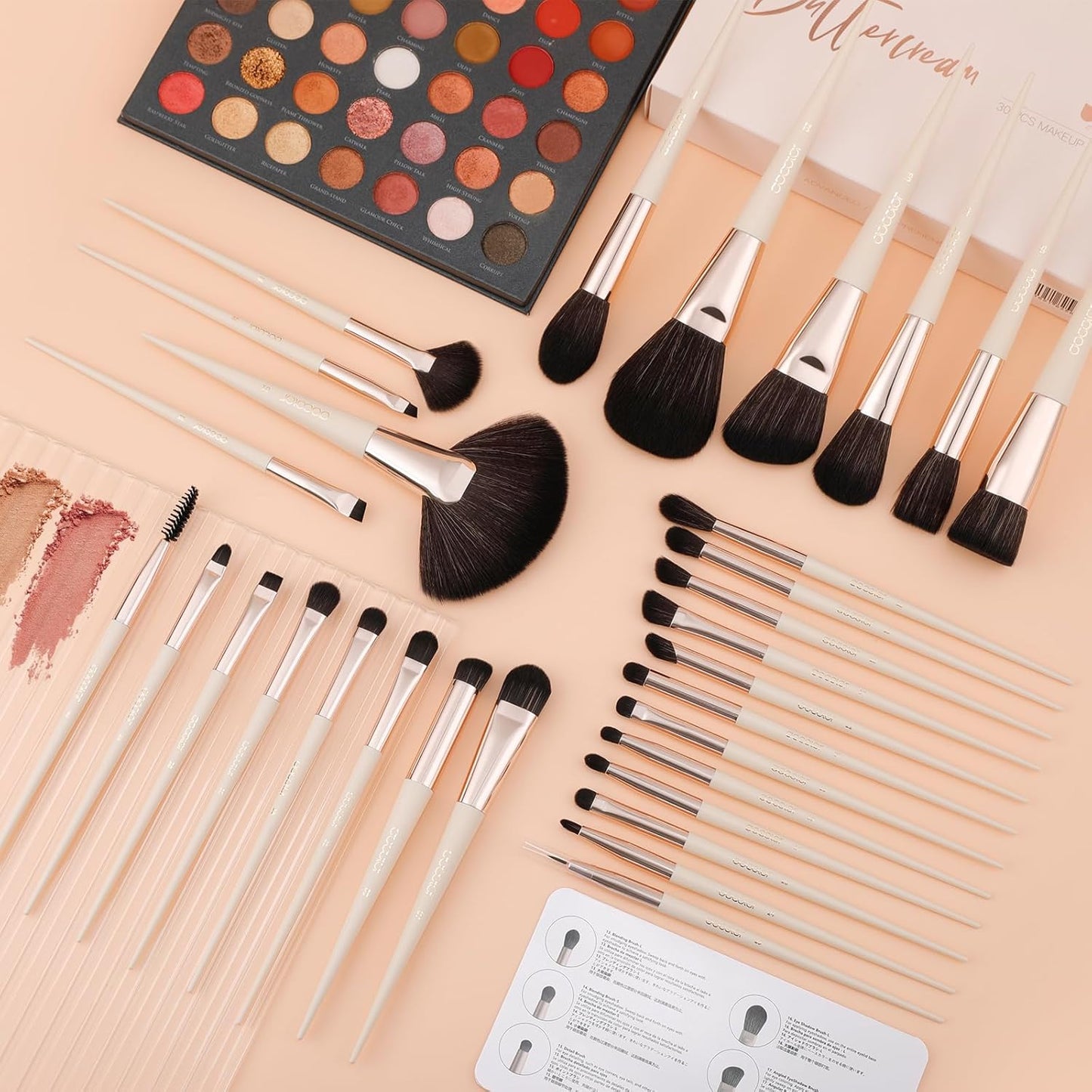 docolor Makeup Brushes Professional 30Pcs Make up Brushes Set Premium Synthetic Kabuki Foundation Blending Brush Face Powder Blush Concealers Eye Shadows Beige