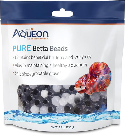 Aqueon PURE Betta Beads, Water Care for Unfiltered Aquariums, Maintains Clear Water and Helps Breakdown Organic Sludge, Black & White