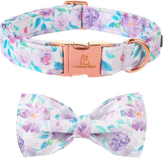 Lionheart glory Purple Dog Collar, Adjustable Dog Collar with Bowtie, Pet Gift Collar for Dog Soft Bowtie Dog Collars for Large Dogs