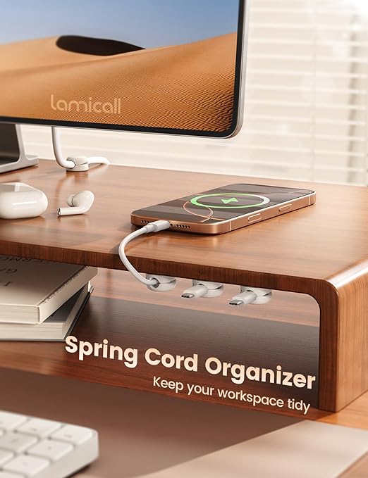 Lamicall Cord Organizer, Spring Cable Management Clips - 6Pack Compact Desk Cable Holder Clips, Nightstand Phone Charging Cord Holder, Halloween Adhesive Wire Organizer, Office Accessory, White