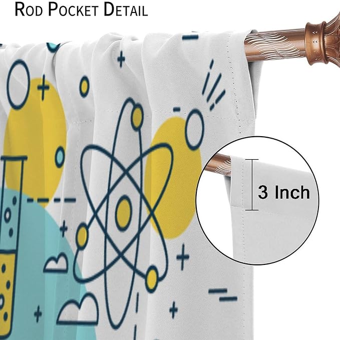 Science Window Curtains, Chemistry Chemical Science Pharmacy Research Room Darkening Door Window Rod Pocket Curtain for Girls Boys Kids Bedroom Study Room Classroom Set 2 Panels,42x45 Inches, Style-5