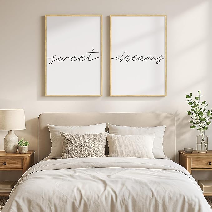 Framed Sweet Dreams Wall Art for Bedroom Decor, Modern Black and White