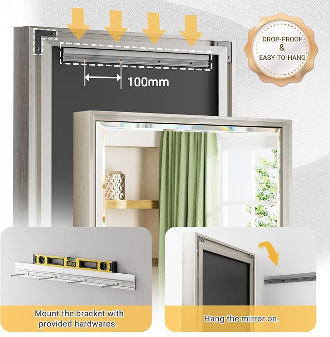 Brushed Nickel Bathroom Mirror, 24x32 Inch Beveled Framed Bathroom Mirror