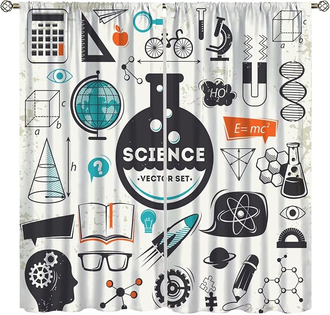 Science Bedroom Curtains, Chemistry Science Pharmacy Research Blackout Rod Pocket Window Drapes for Childs Girls Boys Bedroom Living Room Home Set 2 Panels,52x84 Inches, Style-6