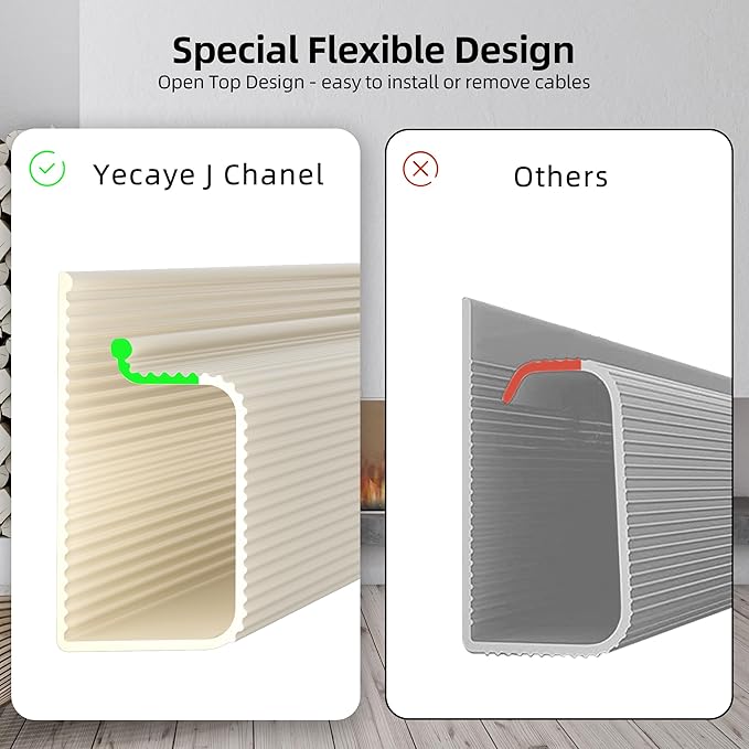 YECAYE 94.2 in Cable Management Under Desk,Easy Install Adhesive Mount Cord Hider,Cord Organizer,Wire Management,Wire Hider for Office Organization,Child & Pet Proof,Beige