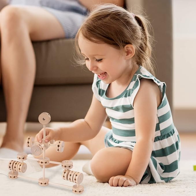 Wooden Building Blocks 60PCS Montessori STEM Toy for Kids 6+, Natural Wood Splicing Joints and Sticks Educational Sensory Tinker Creative 3D Playset Stacking Game (Pack of 2)