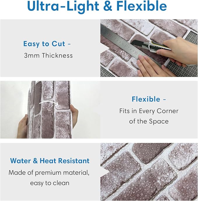 3D Brick Wall Panels, Faux Brick Peel and Stick Wall Panels, Small Size Thin