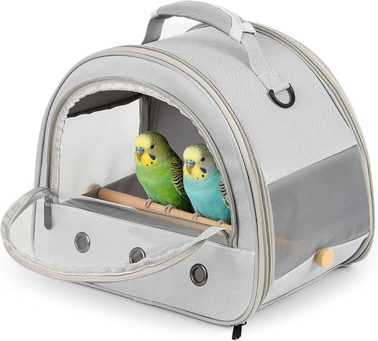 halinfer Small Bird Travel Carrier for Parakeet Budgies Parrot Cockatiel Conure, Portable Lightweight Clear Front Window with Horizontal Bar for 2 Birds Standing Perch
